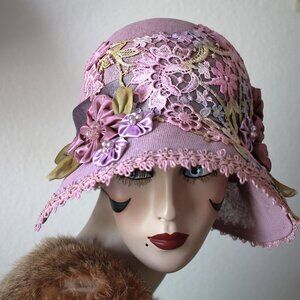 @0s Flapper Garden Party Wide Brim Hat
